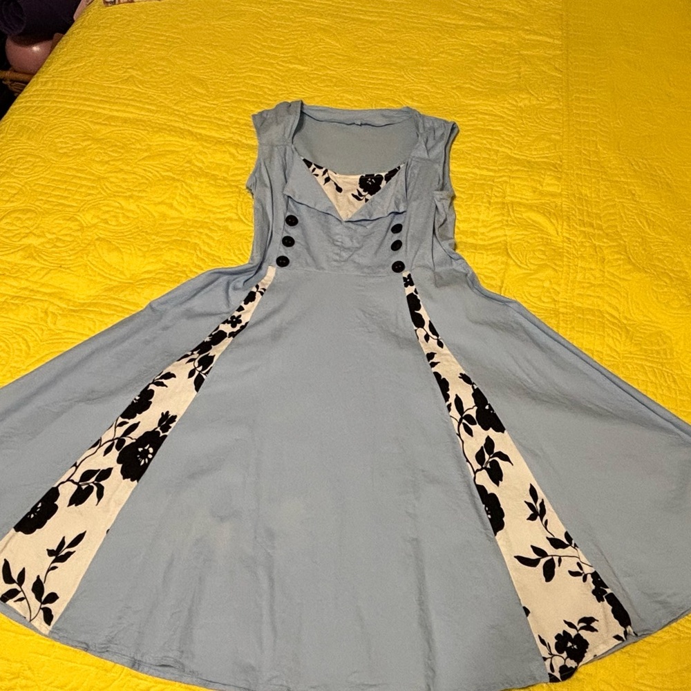 Pinup Style Blue and White w/Floral Dress